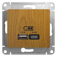 GLOSSA USB РОЗЕТКА A+С, 5В/2,4А, 2х5В/1,2 А, механизм, ДЕРЕВО ДУБ | код GSL000539 | Systeme Electric