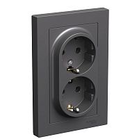 Розетка двойная AtlasDesign с заземл. 16А в сборе базальт | код ATN001424 | Systeme Electric