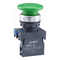 Кнопка Грибок ?40мм с самовозвратом NP8-11M/13 зеленая 1НО+1НЗ IP65 (CHINT) | код 667264 | CHINT