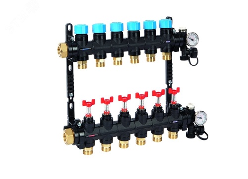 Композитная коллекторная группа с расходомером (0-3л) и термометром, 1 - 4 x 3/4EK | код UFH-0605MDK04-03L | Henco Композитная коллекторная группа с расходомером (0-3л) и термометром, 1 - 4 x 3/4EK | код UFH-0605MDK04-03L | Henco