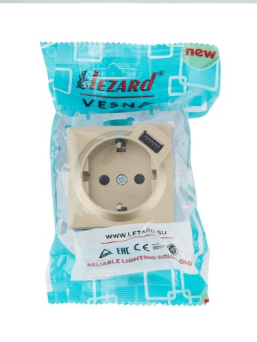 VESNA Розетка с/з + USB разъём золото | код 742-3688-181 | LEZARD фото 5 VESNA Розетка с/з + USB разъём золото | код 742-3688-181 | LEZARD фото 5