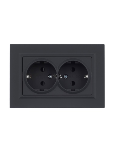 BRITE Розетка 2-местная с заземлением с защитными шторками 16А в сборе РСш12-3-БрГ графит | код BR-R24-16-K53-F | IEK фото 3