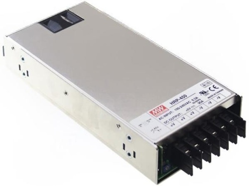Источник питания AC-DC, 450Вт, вход 85…264В AC, 47…63Гц /120…370В DC, PFC, выход 15В/0…30A, рег. вых=13.5…18В, изоляция 3000В AC, в кожухе 218х105х41мм, -30…+70С | код HRP-450-15 | MeanWell
