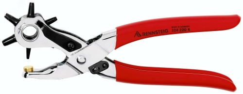 Просекатель с револьверной головкой, пуансоны 2-2.5-3-3.5-4-5 мм, для кожи/ткани/пластика, 220 мм, никелерованные | код RE-1042204 | RENNSTEIG