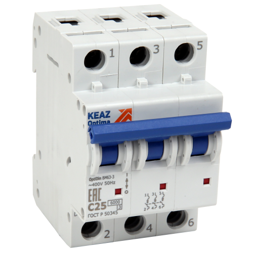 Выключатель автоматический трехполюсный 1А C 6кА AC OptiDin BM63-3C1-УХЛ3 | код 260792 | КЭАЗ Выключатель автоматический трехполюсный 1А C 6кА AC OptiDin BM63-3C1-УХЛ3 | код 260792 | КЭАЗ