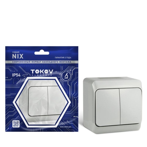 Выключатель 2-кл. ОП Nix 10А IP54 250В сер. | код. TKE-NX-V2-C06-IP54 | TOKOV ELECTRIC