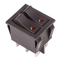 Выключатель клавишный 250В 15А (6с) ON-OFF черн. с подсветкой ДВОЙНОЙ (RWB-512 SC-797) | код 36-2430 | Rexant