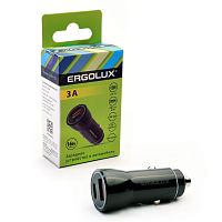 Адаптер автомобильный ELX-CA01-C02 1USB+1Type C 12В 5В/3А LED коробка черн. ERGOLUX | код 15106 | Ergolux