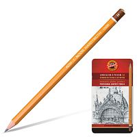 Карандаши чернографитные KOH-I-NOOR, НАБОР 12 шт., Art , 8В-2H, без резинки, металлическая коробка, 1502012008PL | код 180809 | KOH-I-NOOR