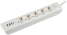 Удлинитель 5х2м с заземл. 16А 250В MODERN У05В с выкл. USBх4 (type-Aх3шт + type-Cх1шт) ПВС 3х1 бел. | код WYP12-16-05-02-ZKU-K01 | IEK