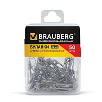 Булавки английские BRAUBERG, 32 мм, никелированные, 50 шт., в пластиковой коробке с европодвесом, 223970 | код 223970 | BRAUBERG