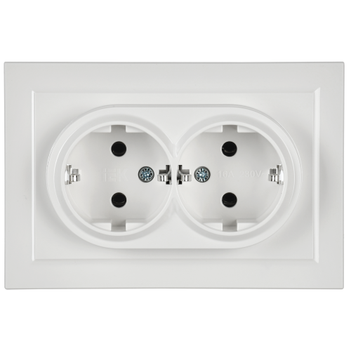 BRITE Розетка 2-местная с заземлением без защитных шторок 16А в сборе РС12-3-БрБ белый | код BR-R21-16-K01-F | IEK фото 2