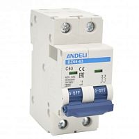 Автоматический выключатель DZ66-63/2P 63A 6kA х-ка D (ANDELI) | код ADL01-299 | ANDELI