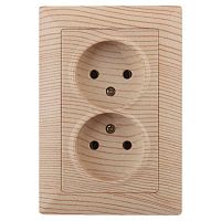 Розетка Intro Solo 4-204-11 без заземления двойная 2х2P, 16А-250В, IP20, СУ, сосна | код Б0053673 | ЭРА