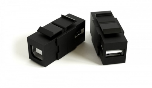 Вставка формата Keystone Jack с проходным адаптером USB 2 (Type A-B) ROHS черная, Hyperline KJ1-USB-A-B2-BK | код 251215 | Hyperline