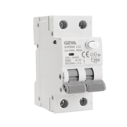 Дифф. авт. выключатель GYR9NM-B10-30mA, 1P+N, 10A, хар-ка B, 6 kA, 30mA, тип AC, 2M | код GYR9NMB1030MA | GEYA