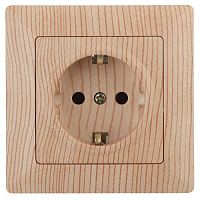 Розетка Intro Solo 4-202-11 с заземлением 2P+E Schuko, 16А-250В, IP20, СУ, сосна | код Б0053656 | ЭРА