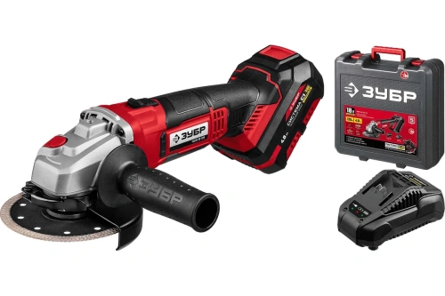 Угловая шлифовальная машина 18В, 1 АКБ (4Ач), в кейсе | код УШМ-18-125-41 | ЗУБР
