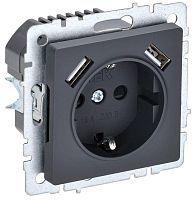 Розетка BRITE РЮш10-1-БрГ 16А с USB A+A 2.1А с заземл. защ. шторки графит | код BR-R14-16-U21-D21-K53 | IEK