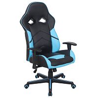 Кресло компьютерное BRABIX Storm GM-006 , регулируемые подлокотники, экокожа, черное/голубое, 532501 | код 532501 | BRABIX