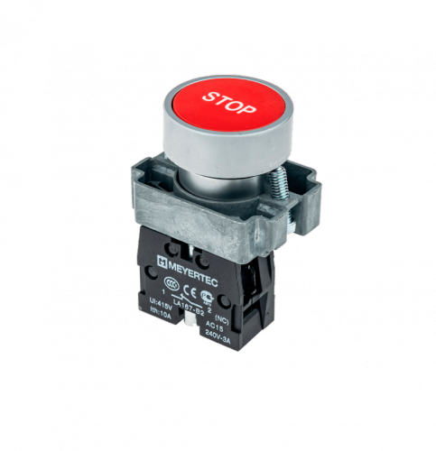 Кнопка плоская с маркировкой, красная, знак stop, 1NC,мет. MTB2-BAZ12434 | код 58169 | MEYERTEC