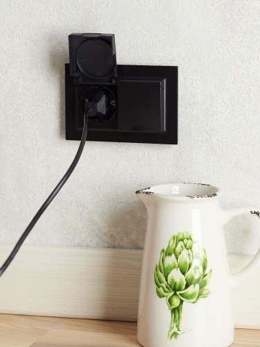 BRITE Розетка 2-местная с заземлением с защитными шторками и крышкой 16А в сборе IP44 РСбш12-3-44-БрЧ черный | код BR-R26-16-44-K02-F | IEK фото 8