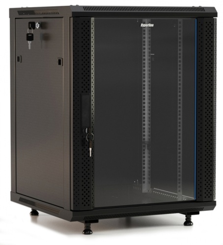 Hyperline TWB-FC-1545-SR-RAL9004 Шкаф настенный 19-дюймовый (19), 15U, 787x600х450мм, металлическая передняя дверь с замком, две боковые панели, с возможностью установки на ножки (в комплекте), цвет черный (RAL 9004) (разобранный) | код 395538 (0) Б
