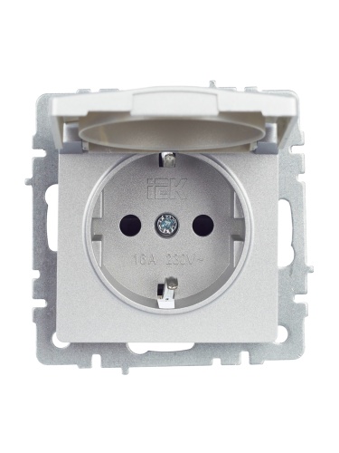 BRITE Розетка 1-местная с заземлением с защитными шторками и крышкой 16А IP20 РСбш10-3-БрА алюминий | код BR-R16-16-K47 | IEK фото 2