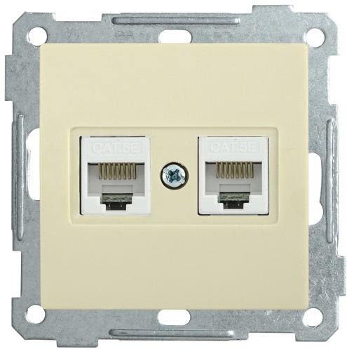 Розетка 2-местная компьютерная РК10-2-Б RJ45 Cat5e BOLERO кремовый | код EKB25-K33 | IEK