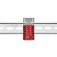 Блок распределительный с вертикал. адаптером на рейки шир. 15/35мм зажим push-in 1 ввод 6кв.мм 10 точек подключения 2.5кв.мм красн. DKC DTP1-110-104SPUR-V