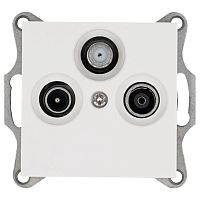 Розетка телевизионная проходная TV + FM + SAT 3-м Ф9.5мм механизм бел. глянцевый Jasmart G6207W