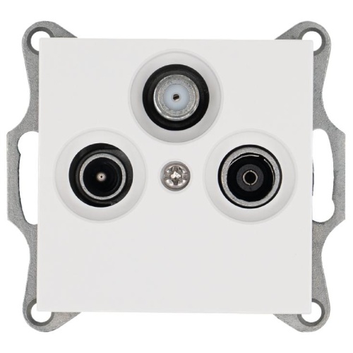 Розетка телевизионная проходная TV + FM + SAT 3-м Ф9.5мм механизм бел. глянцевый Jasmart G6207W Розетка телевизионная проходная TV + FM + SAT 3-м Ф9.5мм механизм бел. глянцевый Jasmart G6207W