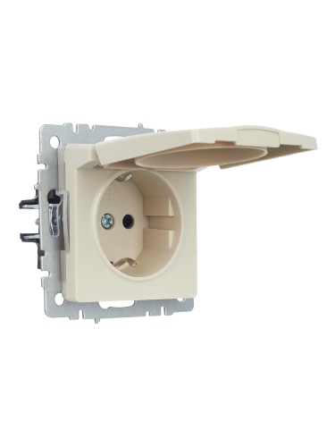 BRITE Розетка 1-местная с заземлением с защитными шторками и крышкой 16А IP44 РСбш10-3-44-БрКр бежевый | код BR-R16-16-44-K10 | IEK фото 2