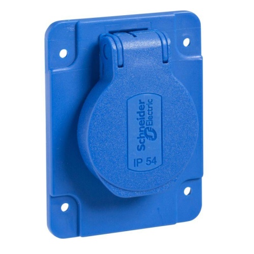 Розетка силовая 10/16А 65х85мм винты сбоку IP54 син. | код PKS62B | Schneider Electric