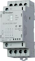 Контактор модульный 4NO 25А AgNi 24В AC/DC 35мм IP20 опции: мех. индикатор + LED | код 223400241320 | FINDER