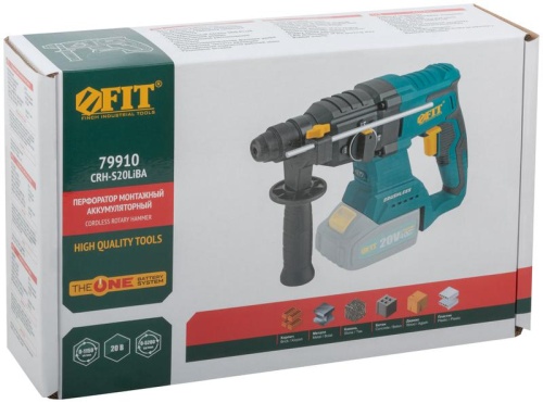 Перфоратор монтажный аккумуляторный 20 В, 0-1150 об/мин, 0-5200 уд/мин, 3 Дж, 2 режима, SDS-PLUS, бесщеточный, реверс, резиновая накладка, коробка | код 79910 | FIT фото 6 Перфоратор монтажный аккумуляторный 20 В, 0-1150 об/мин, 0-5200 уд/мин, 3 Дж, 2 режима, SDS-PLUS, бесщеточный, реверс, резиновая накладка, коробка | код 79910 | FIT фото 6