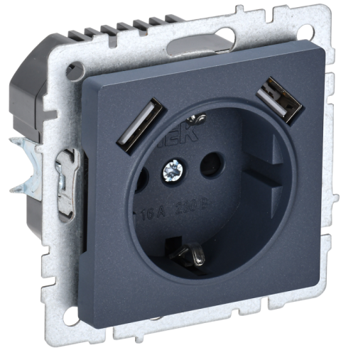 BRITE Роз. с з/к/ш 16А с USB A+A 3,1А РЮш10-2-БрМ мар. IEK | код BR-R14-16-U21-D31-K35 | IEK