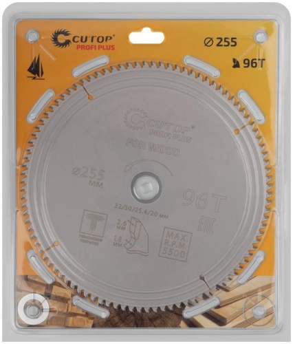 Диск пильный по дереву с тефлоновым покрытием 96Т, Profi plus, 255x1,8/2,6x32/30/25,4/20 мм | код 75-25596Т | FIT фото 2