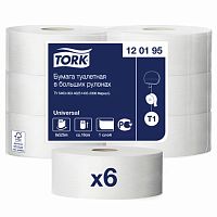 Бумага туалетная БОЛЬШОЙ ДИАМЕТР РУЛОНА 525 м, TORK (Система Т1), КОМПЛЕКТ 6 штук, Universal, 120195 | код 124548 | TORK