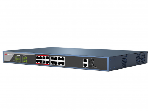 Коммутатор POE 16 RJ45 100M PoE с грозозащитой 6кВ (DS-3E0318P-E(B) | код 301801298 | Hikvision