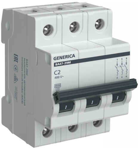 Авт. выкл. ВА47-29М 3P 2А 4,5кА C GENERICA | код MVA21-3-002-C-G | GENERICA by IEK