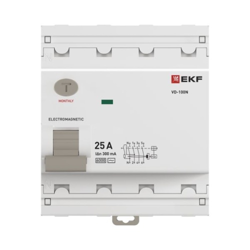 Выключатель дифференциального тока ВД-100N 4P 25А 300мА тип AC эл-мех 6кА PROXIMA EKF | код E1046M25300 | EKF фото 5 Выключатель дифференциального тока ВД-100N 4P 25А 300мА тип AC эл-мех 6кА PROXIMA EKF | код E1046M25300 | EKF фото 5