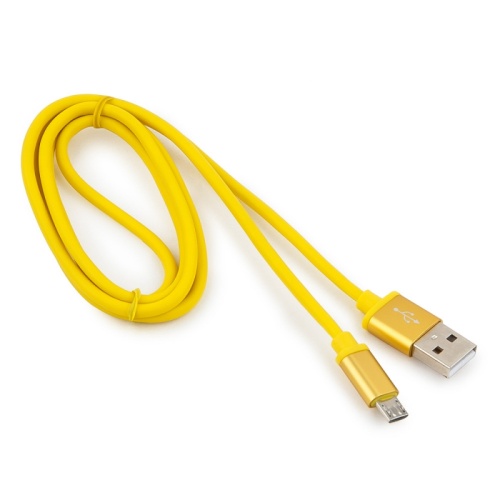 Кабель USB 2.0 Cablexpert CC-S-mUSB01Y-1M, AM/microB, серия Silver, длина 1м, желтый, блистер | код CC-S-mUSB01Y-1M | Cablexpert