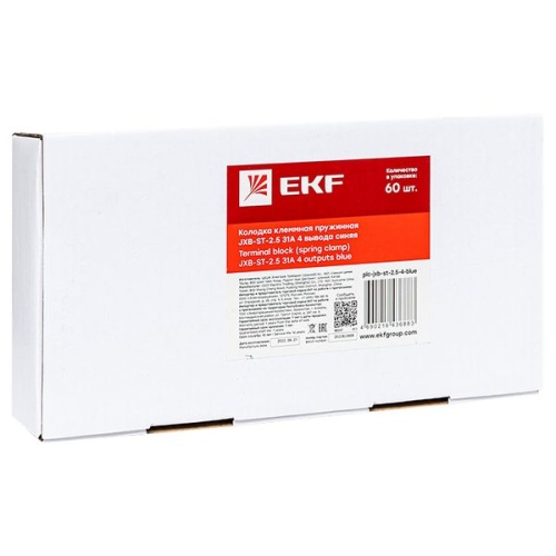 Колодка клеммная пружинная JXB-ST-2.5 31А 4 выводасиняя PROxima | код plc-jxb-st-2.5-4-blue | EKF фото 3