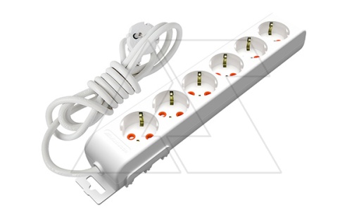 Ri-tech - Удлинитель 6x2P+E, нем. ст., со шторками, кабель 3x1,5мм?, 3м, белый | код 001-175-610002-03-00 | Mutlusan