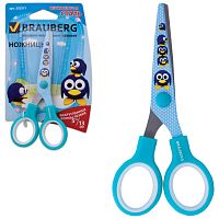 Ножницы BRAUBERG Kid Series, 130 мм, с цветной печатью Пингвины, голубые, 232271 | код 232271 | BRAUBERG