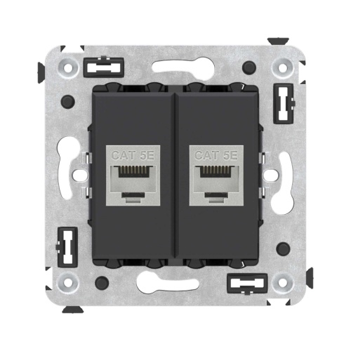 Компьютерная розетка RJ-45 без шторки в стену, кат.5e двойная экранированная, Avanti, Черный матовый | код 4412764 | DKC