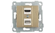 Rita - Розетка HDMI + USB Type A, для передачи данных, золото доре | код 2200-459-0185 | Mutlusan