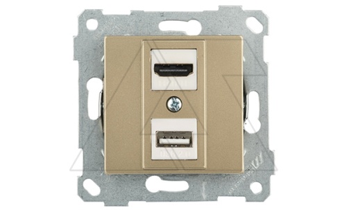 Rita - Розетка HDMI + USB Type A, для передачи данных, золото доре | код 2200-459-0185 | Mutlusan
