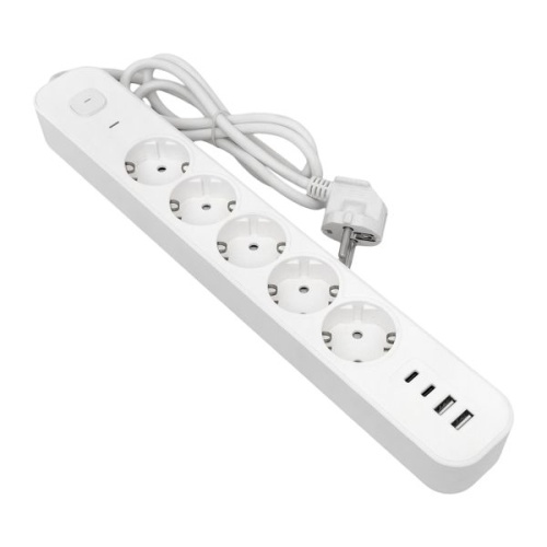 Удлинитель LUX 5 гнезд 2USB 2,4А+2type-C 5 метров 1,5мм2 EKF | код UBA-LUX-505-TC | EKF